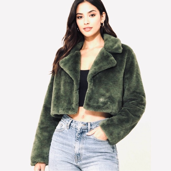 Ashley By 26 International Jackets & Blazers - Festival Ready Ashley 26 International Green Faux Fur Cropped Jacket